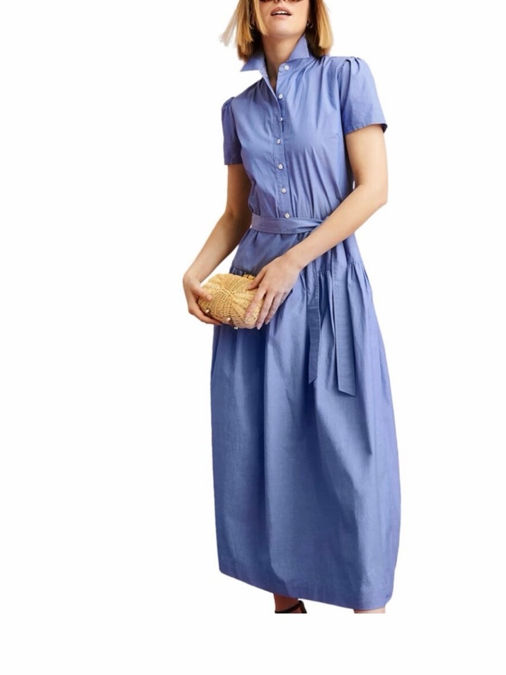 J. McLaughlin MAKENNA Lavender-Blue  Maxi Shirtwaist Dress with Tie Sz L